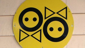 A sign using symbols for men and women