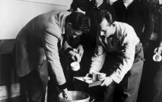Hungarian refugees receiving food aid, 1956 Photo Credit: UNHRC