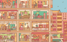 Illustrated cover of Building Social Mobility featuring different people living in an apartment building